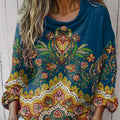 Women's  Vintage Cashew Flower Art Print Casual Long Sleeve Comfortable Cotton Shirt