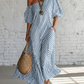 Elegant And Classic Striped Off-shoulder Maxi Dress