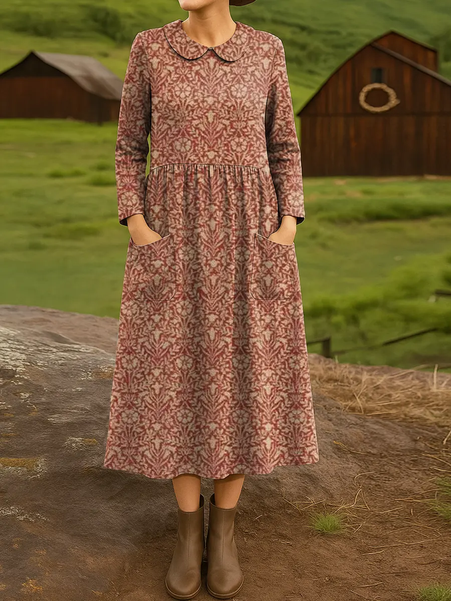 Women's Vintage Floral Pattern Art Print Casual Cotton Dress