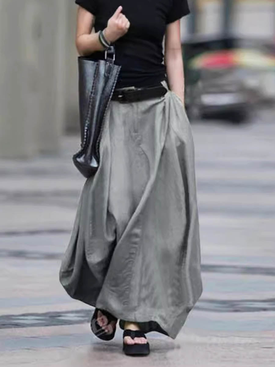 Women's Solid Color Loose Stylish Casual Cotton And Linen Skirt