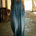 Casual Pleated Drawstring Loose Denim Jumpsuit