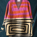 Women's Abstract Color-block Geometry Print Casual Cotton And Linen V-neck Shirt