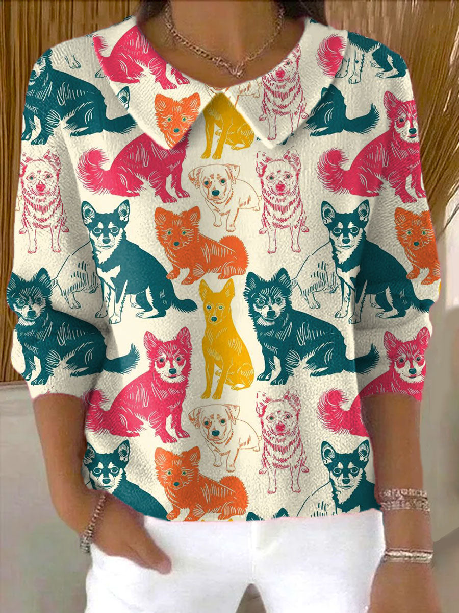 womens-funny-dog-art-print-casual-peter-pan-collar-3-4-sleeve-sweater-1b0j