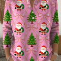 Women's Christmas Tree Santa Art Print Buttoned Cardigan Sweater