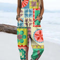 Women's Colourful Art Abstract Geometry Print Casual 100% Cotton Wide Leg Jumpsuit