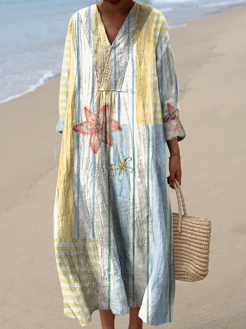 Women's Stripe Flowers Print Dress