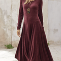 Elegant Solid Color Round Neck Stretch Velvet Midi Dress