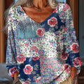 Women's Vintage Ethnic Floral Art Print Casual Pullover Sweater