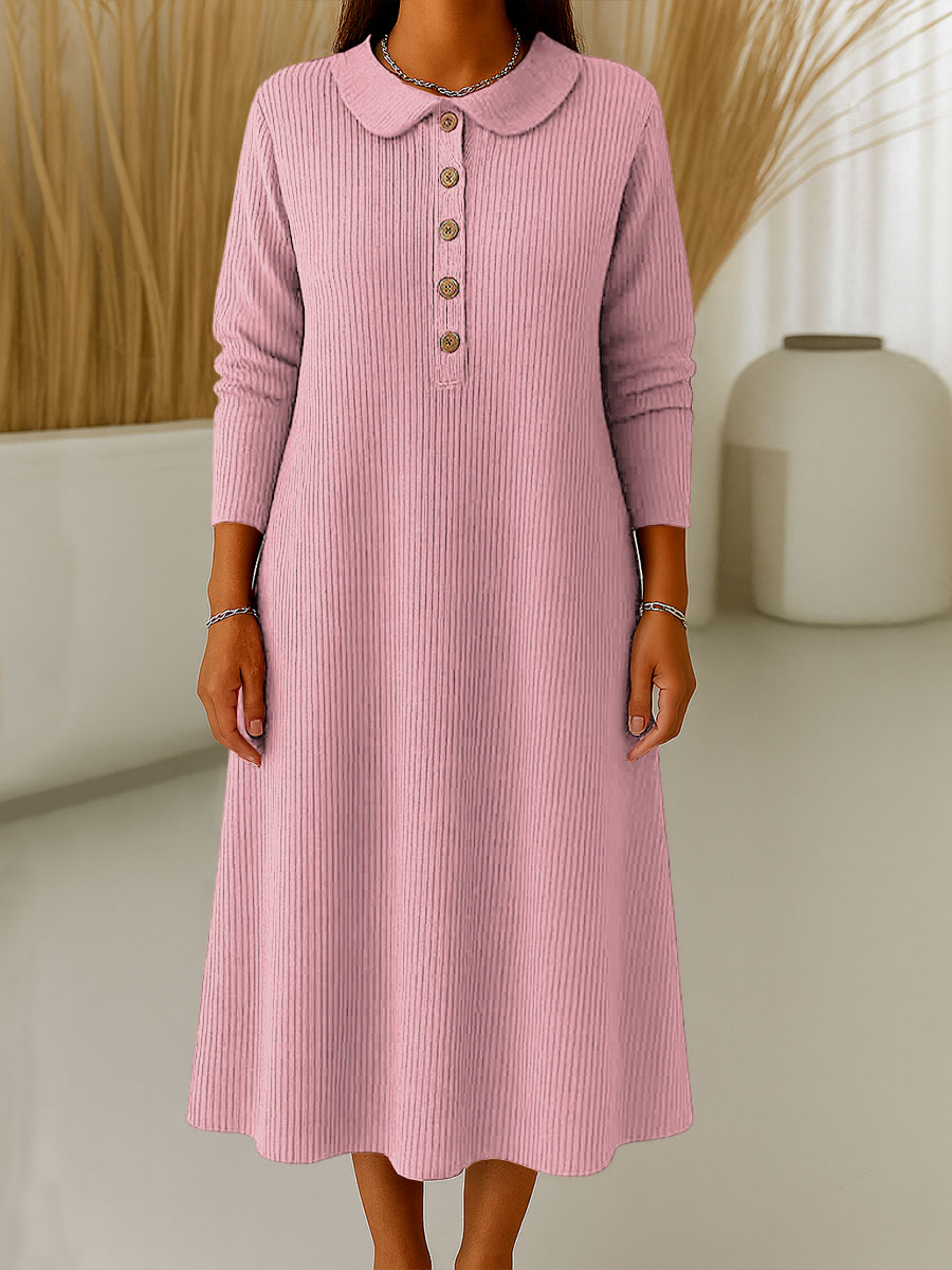 Women's Solid Color Peter Pan Collar Long Sleeve Casual Loose A-Line Knitted Dress