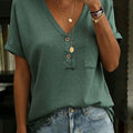 Women's V-neck Chest Pocket 100% Cotton Short-sleeved T-shirt