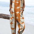 Women's Abstract Geometric Pattern Art Print Casual 100% Cotton Wide Leg Jumpsuit