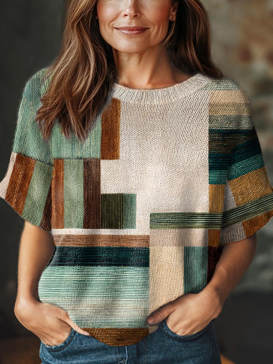 womens-abstract-geometric-pattern-art-print-casual-crew-neck-short-sleeve-knitted-sweater-cyk1