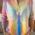 Women's Lovely Angel Pattern Art Print Buttoned Cardigan Sweater