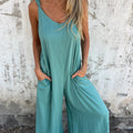 Women's Summer New Cotton and Linen Insert Pocket Loose Casual Suspender Jumpsuit