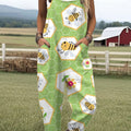 Women's  Funny Farm Bee Art Print Casual 100% Cotton Wide Leg Jumpsuit