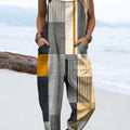 Women's Abstract Geometric Pattern Art Print Casual 100% Cotton Wide Leg Jumpsuit