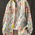 Women's Floral Art Print Casual Cotton And Linen Shirt