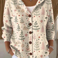 Women's Christmas Tree Art Printed Casual Hooded Button Sweater