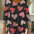 Women's Valentine's Day Heart-shaped Art Print Casual Washed Denim Cotton Top