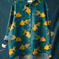Japanese Goldfish Pattern Printed Women's Casual Cotton And Linen Shirt
