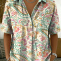 Women's Art-print Cotton-linen Short-sleeve Shirt
