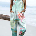Women's Turtle Print Casual 100% Cotton Wide Leg Jumpsuit