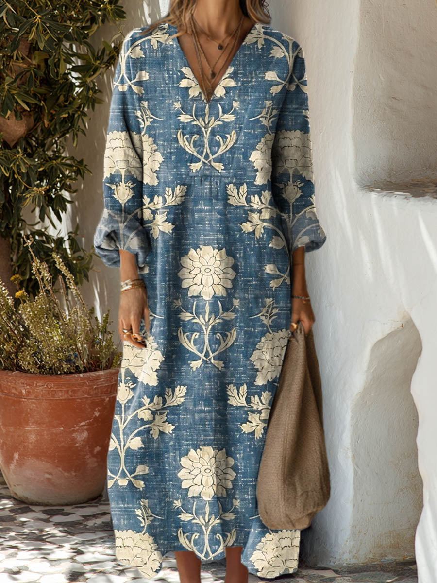 Women's Vintage Floral Art Print Cotton Dress