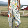 Women's Vintage Floral Pattern Art Print Casual 100% Cotton Wide Leg Jumpsuit