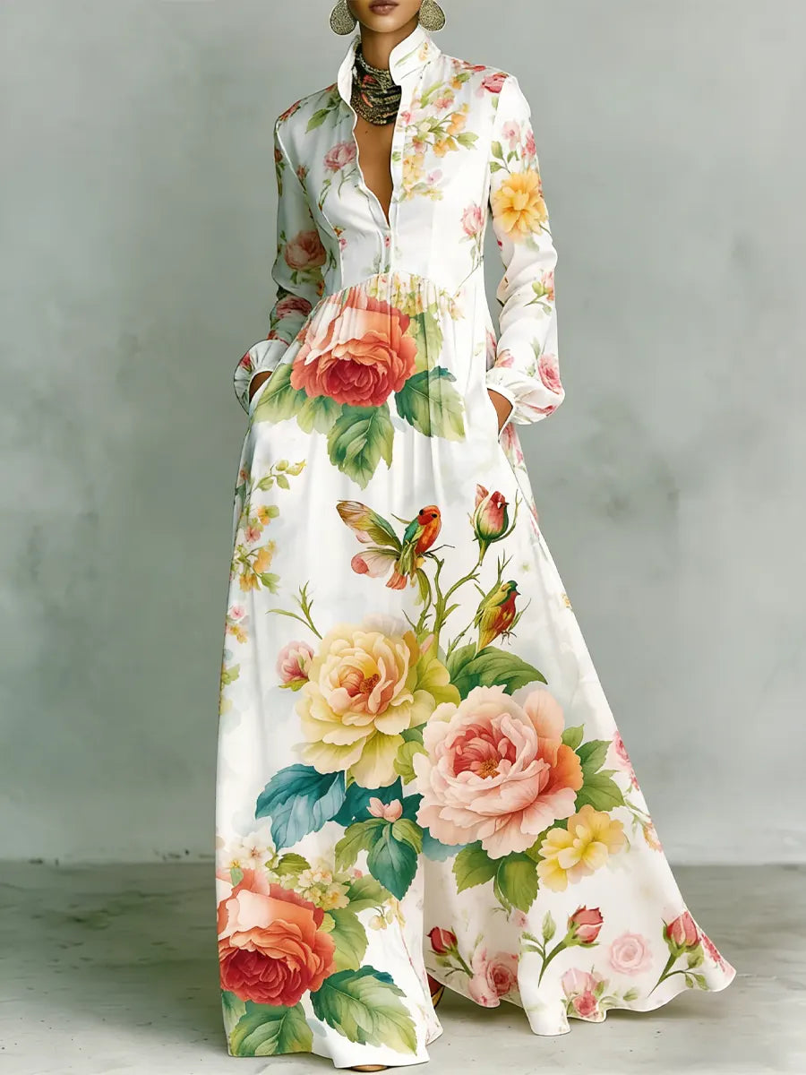Women's Vintage Floral Art Elegant Romantic Casual Vacation Maxi Dress
