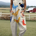 Women's  Vintage Chick Art Print Casual 100% Cotton Wide Leg Jumpsuit