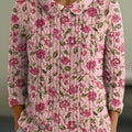 pull vintage pour femme à imprimé floral, col Claudine, manches 3/4, taille RO9W