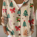 Women's Winter Christmas Gift Painting Art Print Casual Hooded Button Sweater
