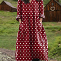 Women's Vintage Polka Dots Art  Print Pocket V-neck Cotton Dress