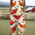 Women's  Farm Funny Chick Art Print Casual 100% Cotton Wide Leg Jumpsuit