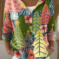 Women's Beautiful And Colorful Winter Christmas Tree Painting Art Print Casual Hooded Button Sweater