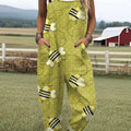Women's  Funny Bee Art Print Casual 100% Cotton Wide Leg Jumpsuit