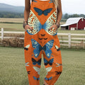 Women's  Vintage Butterfly  Art Print Casual 100% Cotton Wide Leg Jumpsuit
