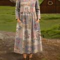Women's Retro Patchwork Flowers Print Cotton Lapel Button-Down Shirt Dress