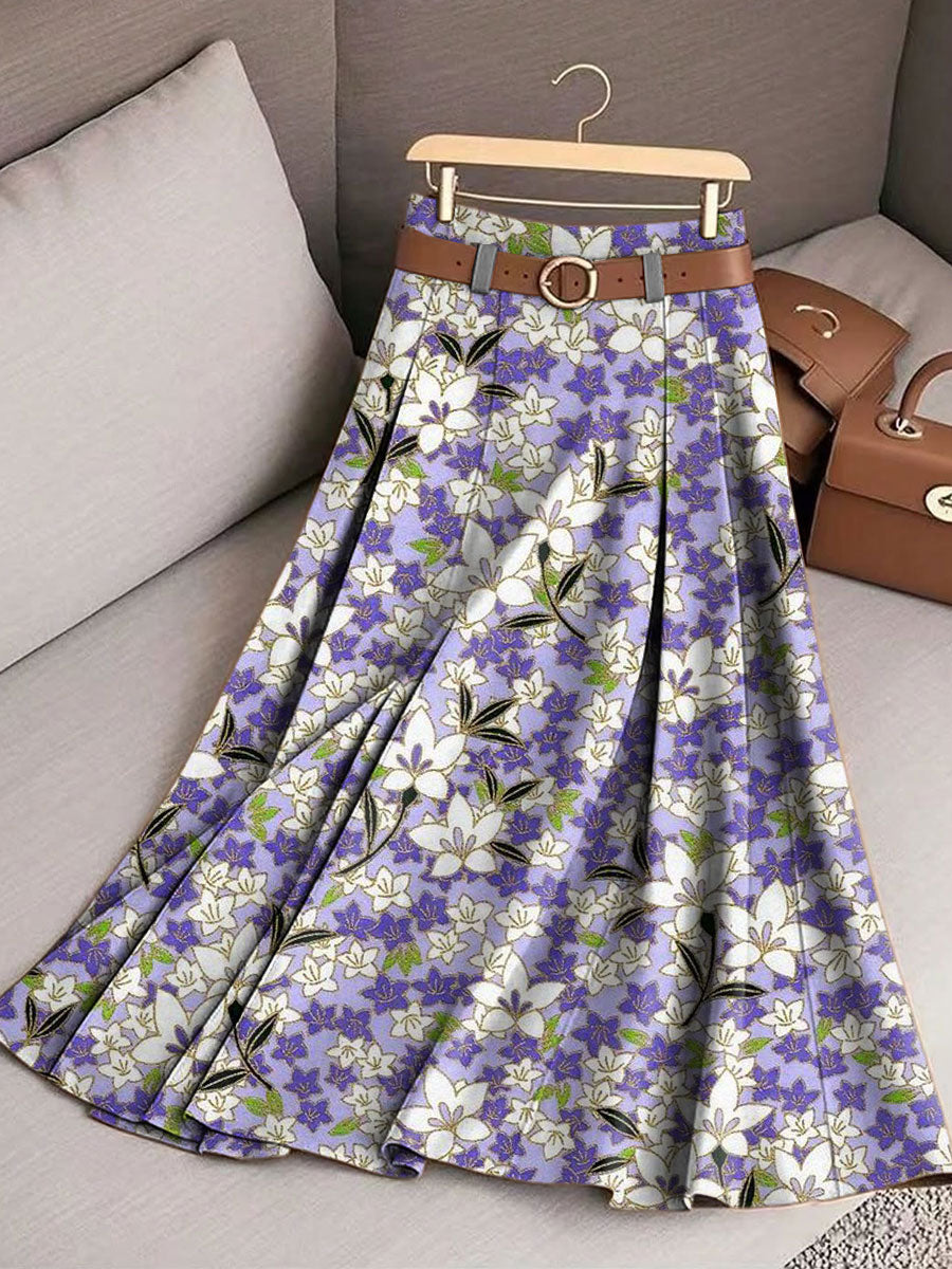 Women's Retro Flowers Pattern Casual Print Cotton Skirt