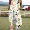 Women's  Bee Art Print Casual 100% Cotton Wide Leg Jumpsuit