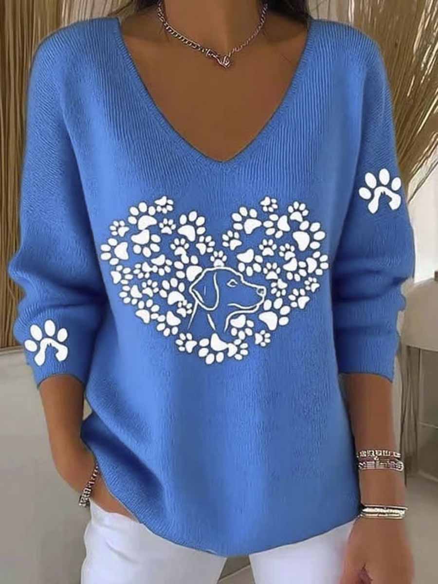 womens-lovely-dog-art-print-casual-pullover-sweater