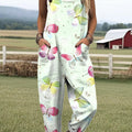 Women's Artistic Colourful Butterflies Print Casual 100% Cotton Wide Leg Jumpsuit