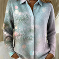 Women's Christmas Snowflake Gradient Pattern Print Cowl Neck Sweater