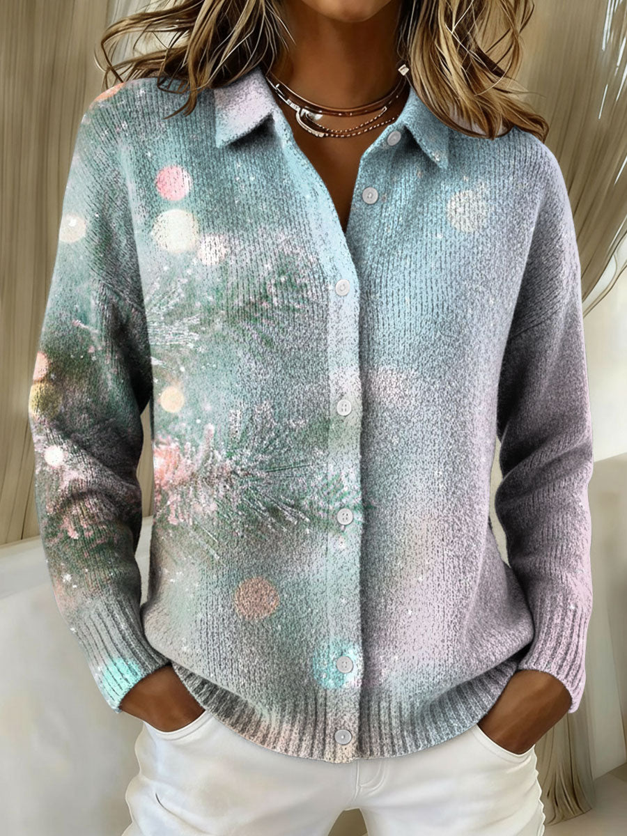 Women's Christmas Snowflake Gradient Pattern Print Cowl Neck Sweater