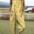 Women's Lovely Bees Art Print Casual 100% Cotton Wide Leg Jumpsuit