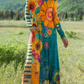 Women's Floral Pattern Art Print Long-sleeved Dress