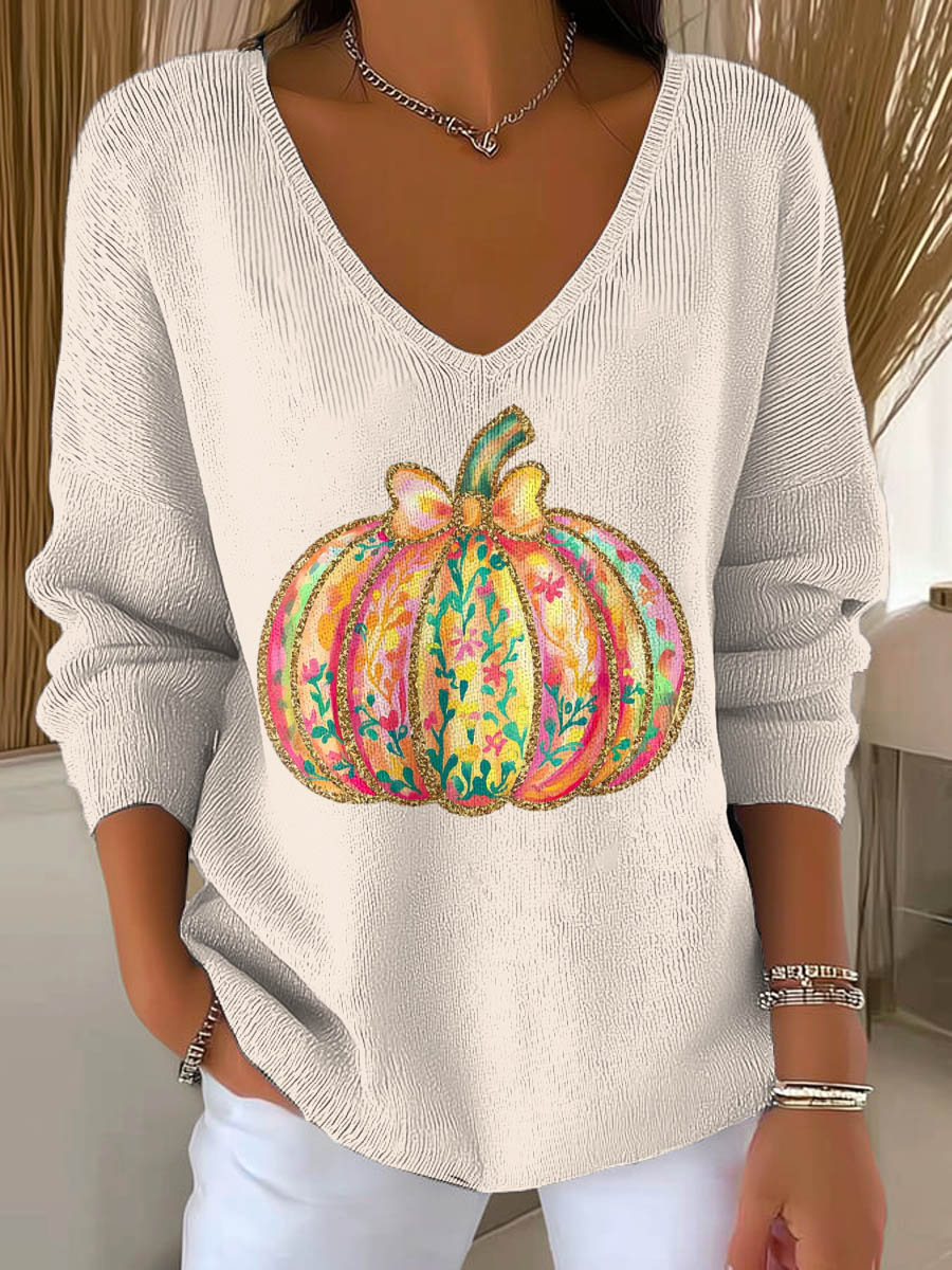 womens-lovely-pumpkin-pattern-art-print-casual-pullover-sweater-c82f