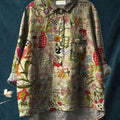 Women's Vintage Vase Art Print Casual Cotton And Linen Shirt