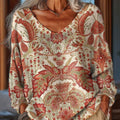 Women's Vintage Ethnic Floral Geometric Art Print Casual Pullover Sweater