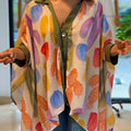Women's Lapel 3/4 Sleeve Contrast Printed Casual Loose Shirt